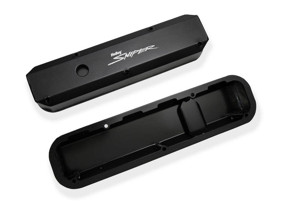 Holley 890003B Aluminum Valve Cover Set; w/Emissions Port; Pair; Black Finish; - Truck Part Superstore