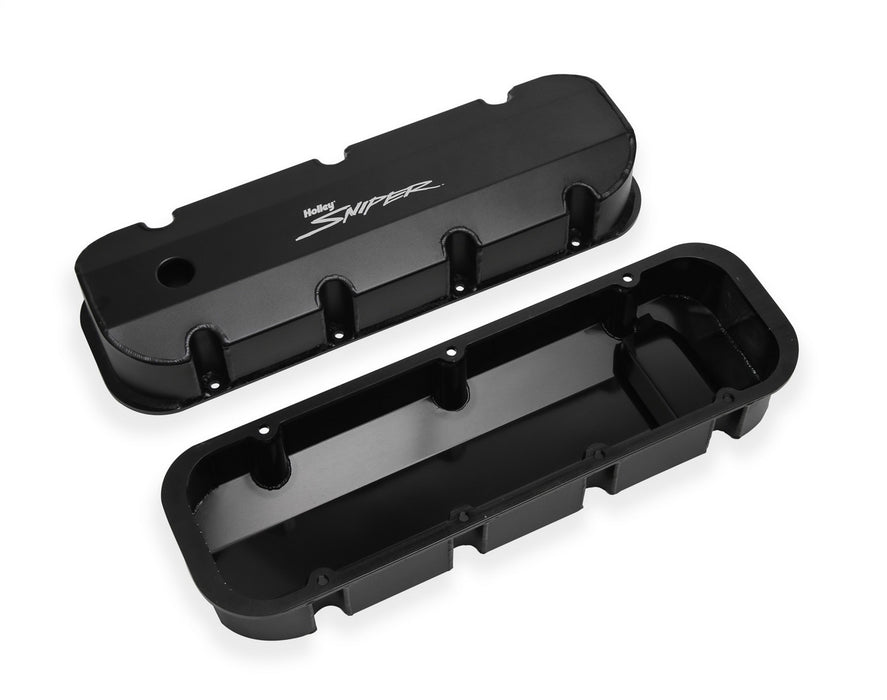 Holley 890004B Aluminum Valve Cover Set; Tall Style; w/Baffle/Smooth Hole; Pair; Black Finish; - Truck Part Superstore