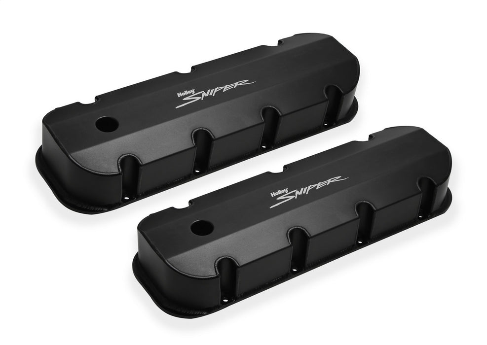 Holley 890004B Aluminum Valve Cover Set; Tall Style; w/Baffle/Smooth Hole; Pair; Black Finish; - Truck Part Superstore