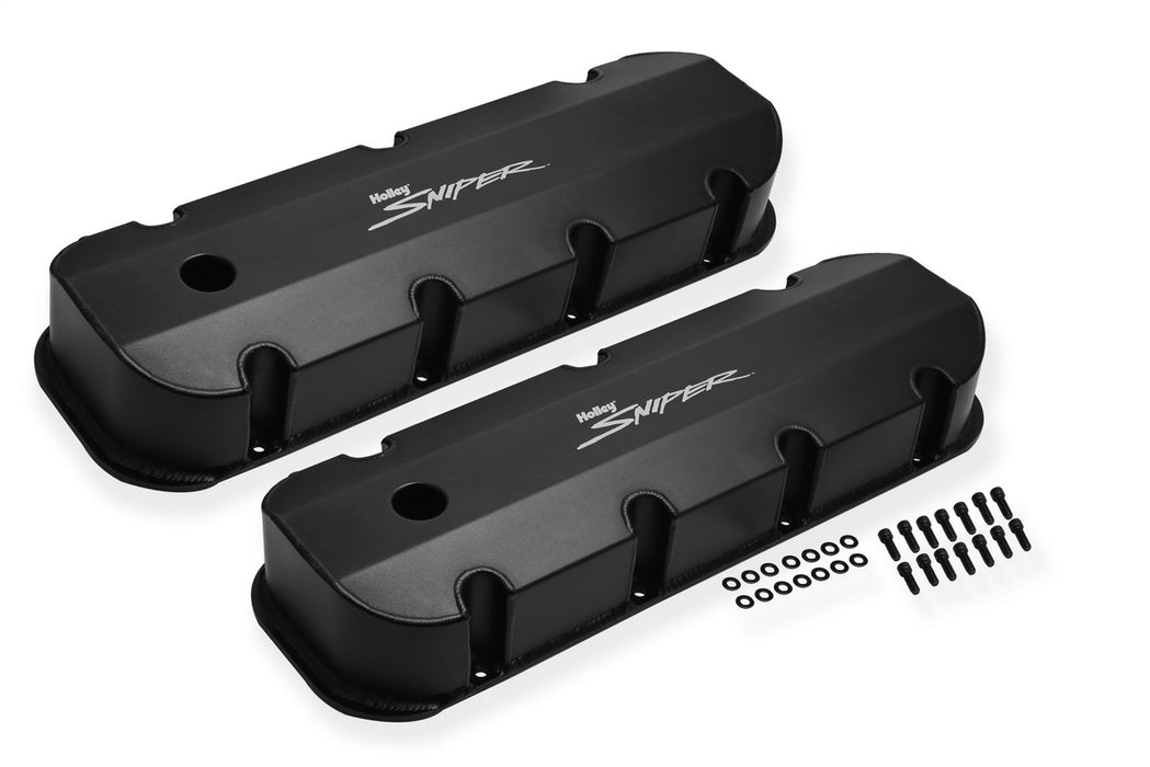 Holley 890004B Aluminum Valve Cover Set; Tall Style; w/Baffle/Smooth Hole; Pair; Black Finish; - Truck Part Superstore