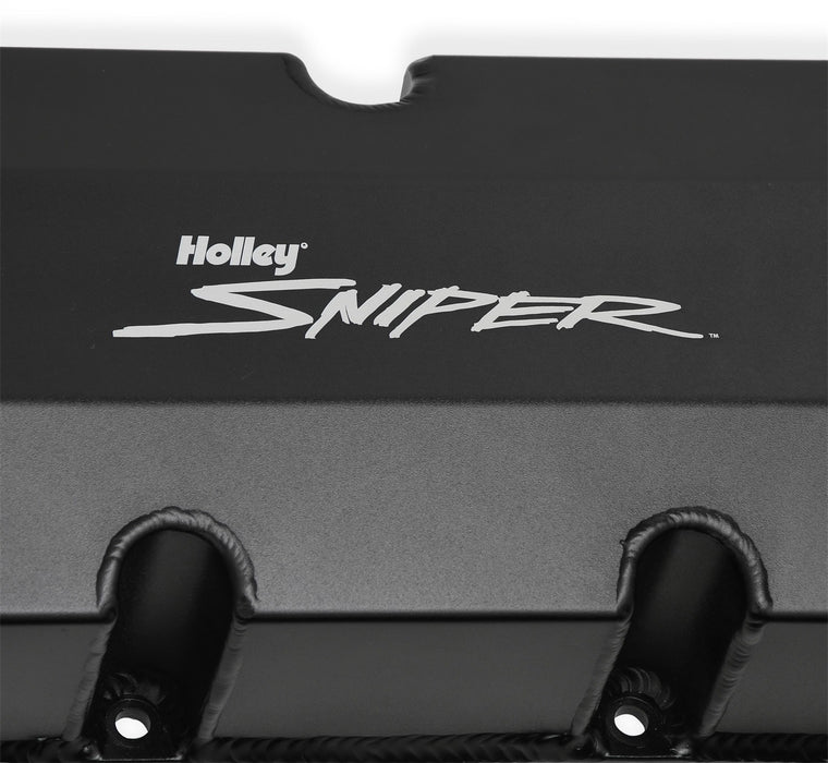 Holley 890004B Aluminum Valve Cover Set; Tall Style; w/Baffle/Smooth Hole; Pair; Black Finish; - Truck Part Superstore