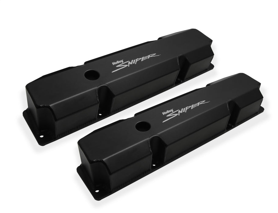 Holley 890005B Aluminum Valve Cover Set; Short Bolt; w/o Emissions Port; Pair; Black Finish; - Truck Part Superstore