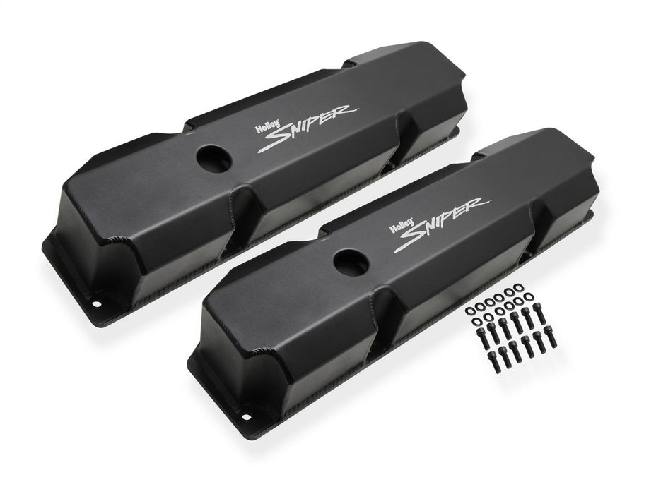 Holley 890005B Aluminum Valve Cover Set; Short Bolt; w/o Emissions Port; Pair; Black Finish; - Truck Part Superstore