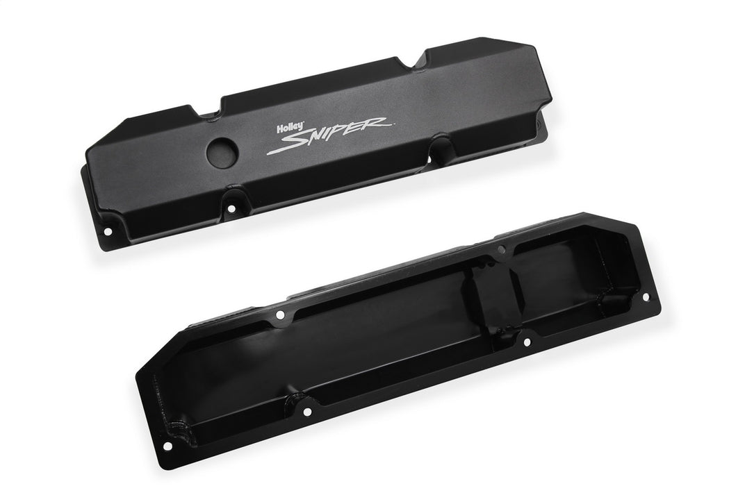 Holley 890005B Aluminum Valve Cover Set; Short Bolt; w/o Emissions Port; Pair; Black Finish; - Truck Part Superstore