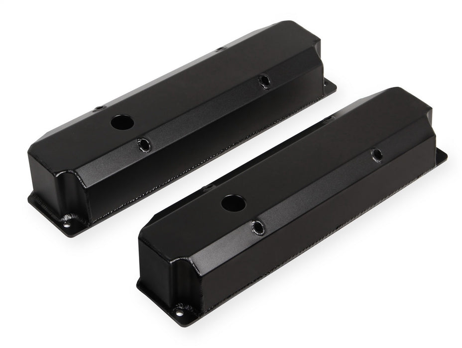 Holley 890006B Aluminum Valve Cover Set; Long Bolt; w/Emissions Port; Pair; Black Finish; - Truck Part Superstore