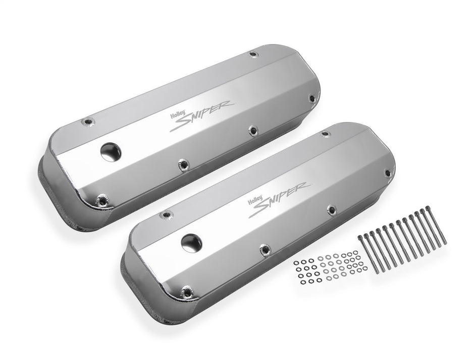 Holley 890007 Aluminum Valve Cover Set; w/Emissions Port; Pair; Natural Finish; - Truck Part Superstore