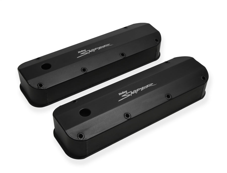 Holley 890007B Aluminum Valve Cover Set; w/Emissions Port; Pair; Black Finish; - Truck Part Superstore