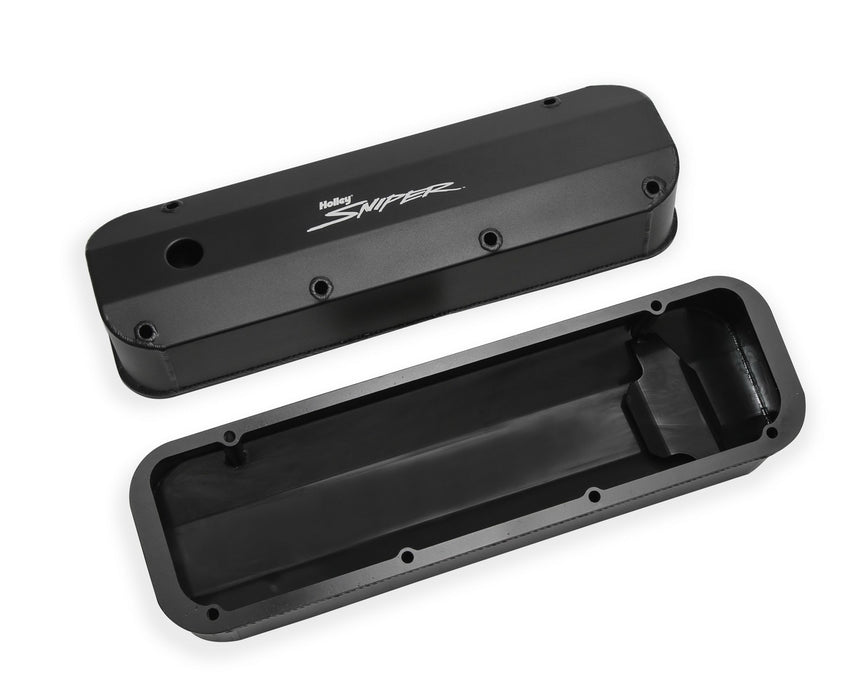 Holley 890007B Aluminum Valve Cover Set; w/Emissions Port; Pair; Black Finish; - Truck Part Superstore