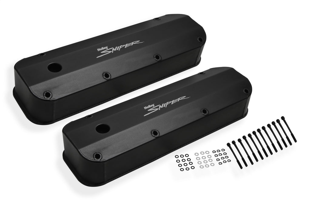 Holley 890007B Aluminum Valve Cover Set; w/Emissions Port; Pair; Black Finish; - Truck Part Superstore
