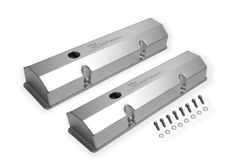 Holley 890010 Aluminum Valve Cover Set; Flat Top; w/Emissions Port; Pair; Natural Finish; - Truck Part Superstore