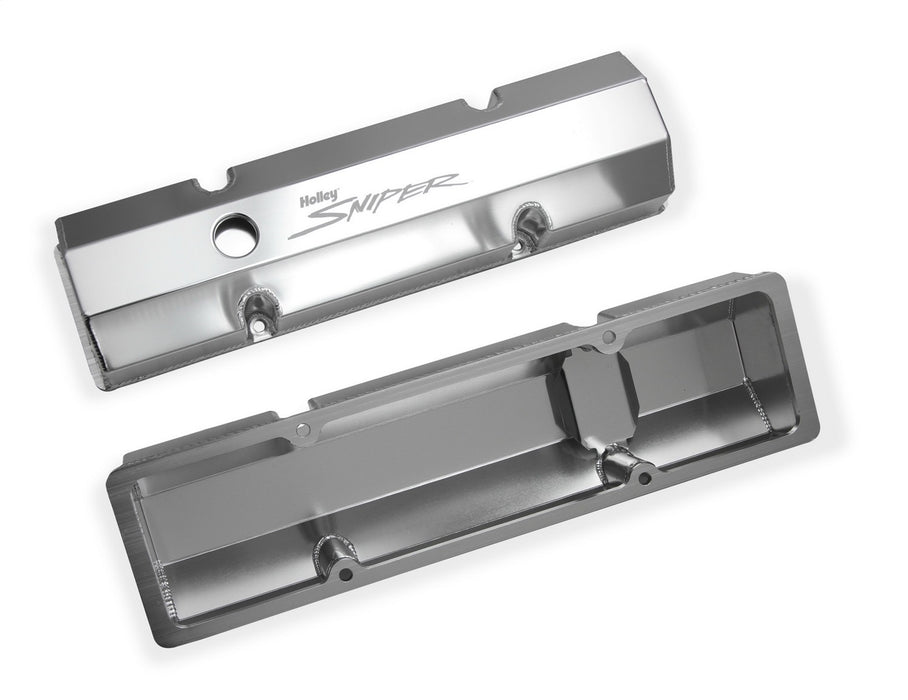 Holley 890010 Aluminum Valve Cover Set; Flat Top; w/Emissions Port; Pair; Natural Finish; - Truck Part Superstore