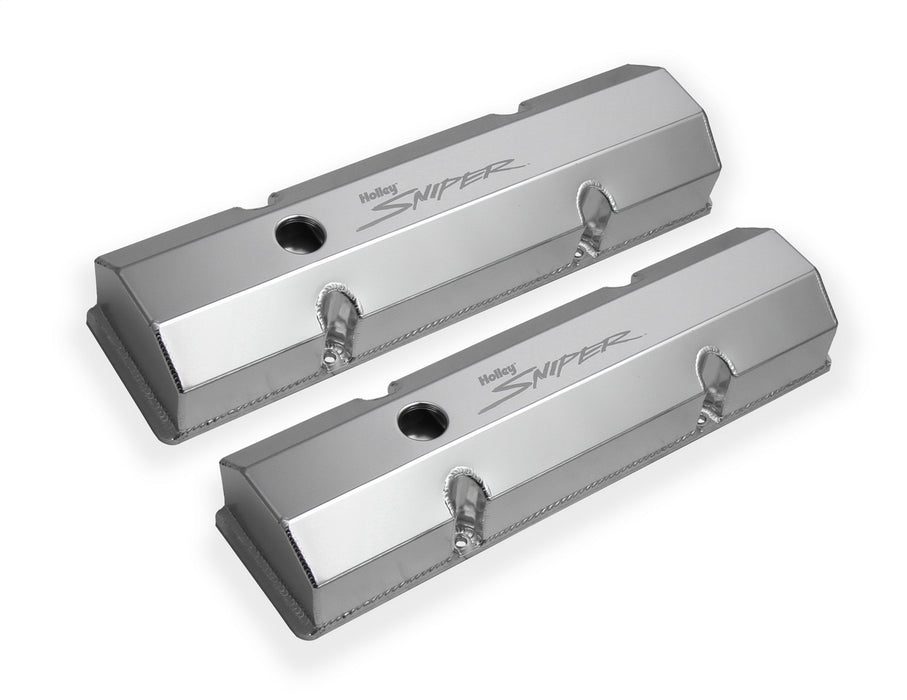 Holley 890010 Aluminum Valve Cover Set; Flat Top; w/Emissions Port; Pair; Natural Finish; - Truck Part Superstore