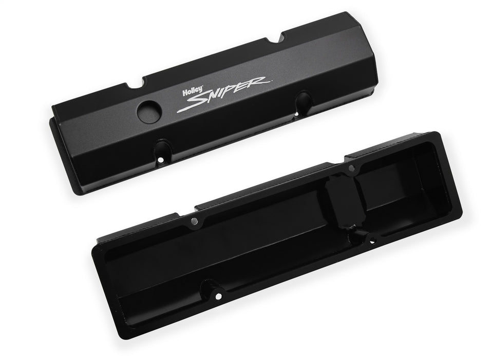 Holley 890010B Aluminum Valve Cover Set; Flat Top; w/Emissions Port; Pair; Black Finish; - Truck Part Superstore