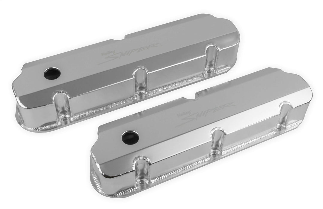 Holley 890011 Aluminum Valve Cover Set; Tall Style; w/Emissions Port; Natural Finish; - Truck Part Superstore