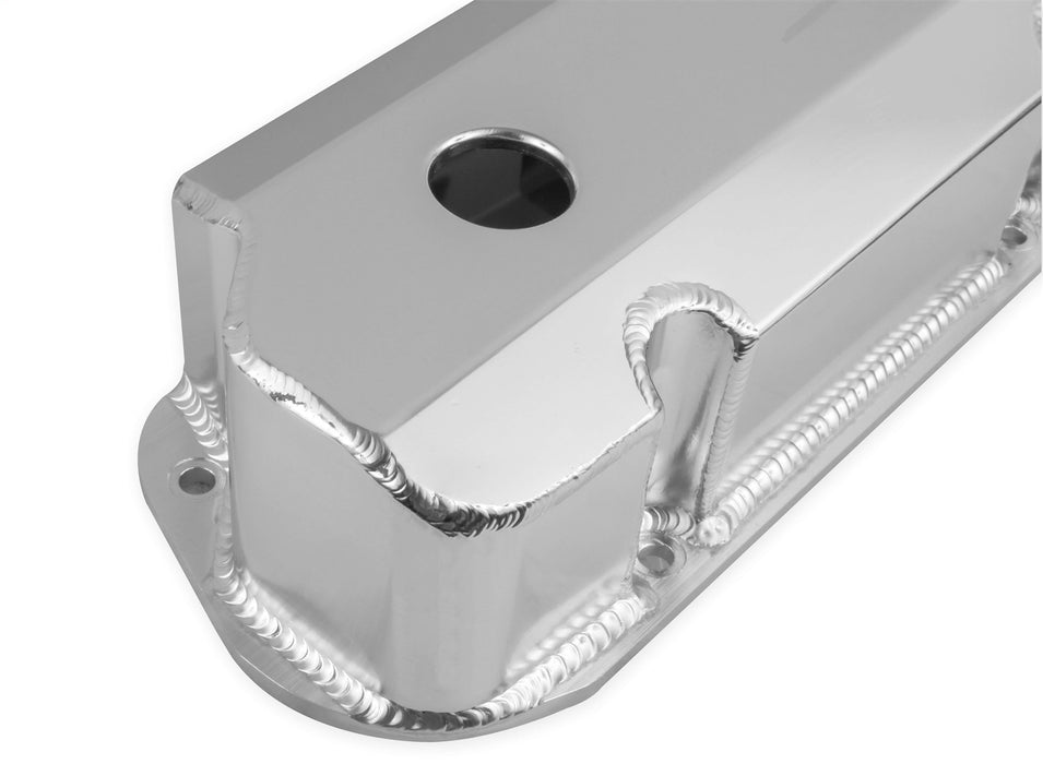 Holley 890011 Aluminum Valve Cover Set; Tall Style; w/Emissions Port; Natural Finish; - Truck Part Superstore