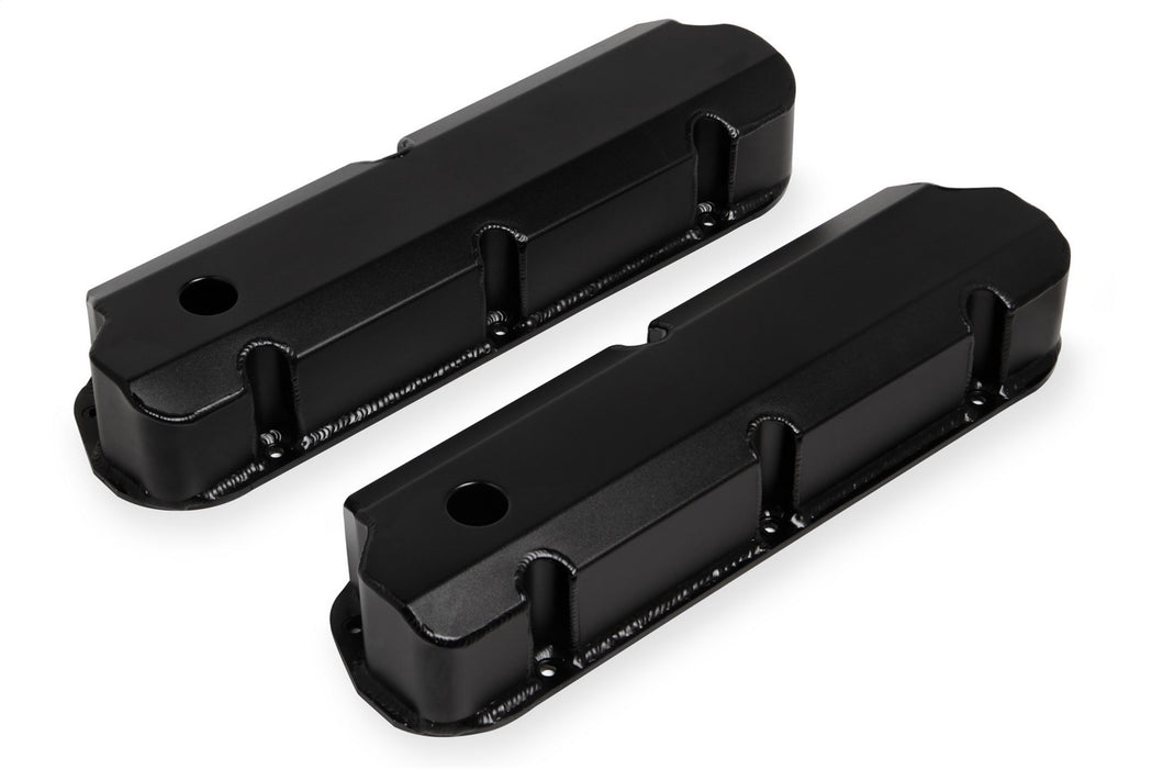 Holley 890011B Aluminum Valve Cover Set; Tall Style; w/Emissions Port; Black Finish; - Truck Part Superstore