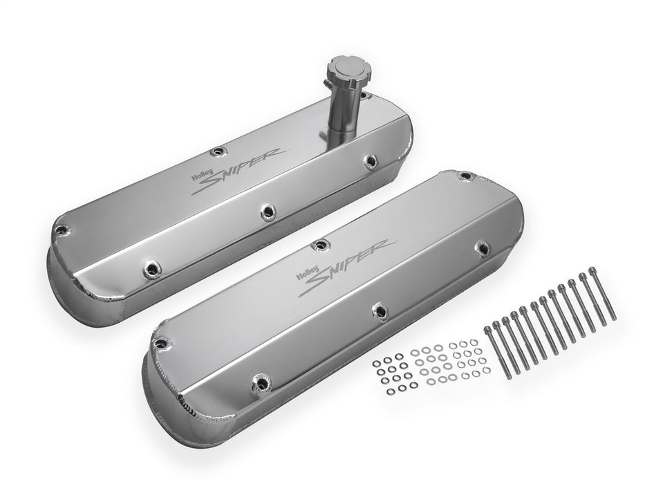 Holley 890013 Aluminum Valve Cover Set; Tall Style; Tapered Edge; Pair; Natural Finish; - Truck Part Superstore