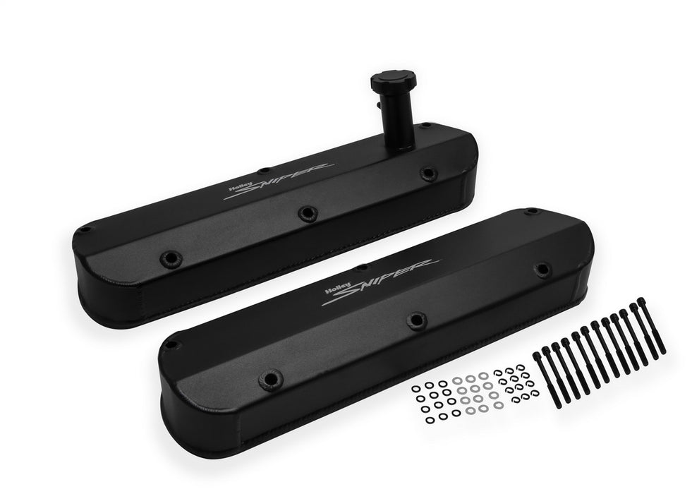 Holley 890013B Aluminum Valve Cover Set; Tall Style; Tapered Edge; Pair; Black Finish; - Truck Part Superstore