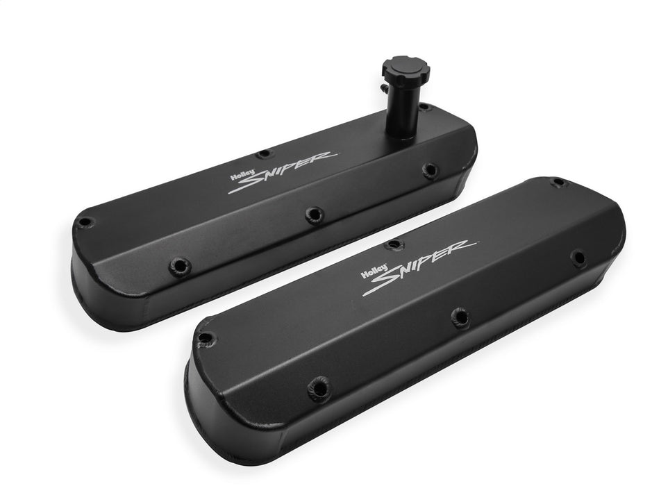 Holley 890013B Aluminum Valve Cover Set; Tall Style; Tapered Edge; Pair; Black Finish; - Truck Part Superstore