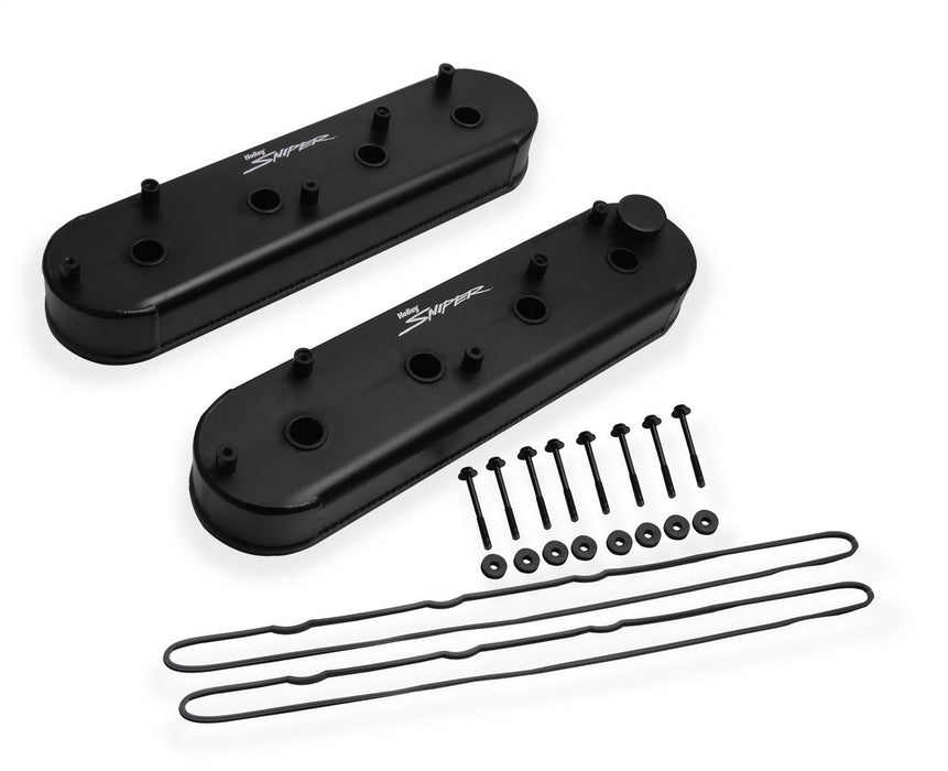 Holley 890014B Aluminum Valve Cover Set; w/OEM Coil Stands; Black Finish; - Truck Part Superstore