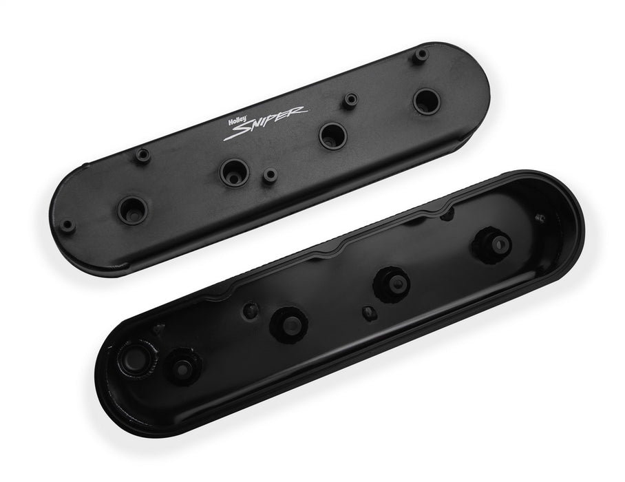 Holley 890014B Aluminum Valve Cover Set; w/OEM Coil Stands; Black Finish; - Truck Part Superstore