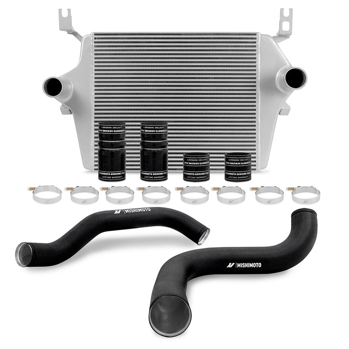 Mishimoto MMINT-F2D-99KSLBK Ford 7.3L Powerstroke Intercooler Kit, 1999-2003 Silver Cooler, Black Pipes - Truck Part Superstore