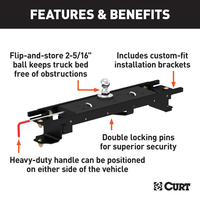 CURT 60751 Double Lock Gooseneck Hitch Kit with Brackets; Select Toyota Tundra; 6.5ft. Bed - Truck Part Superstore