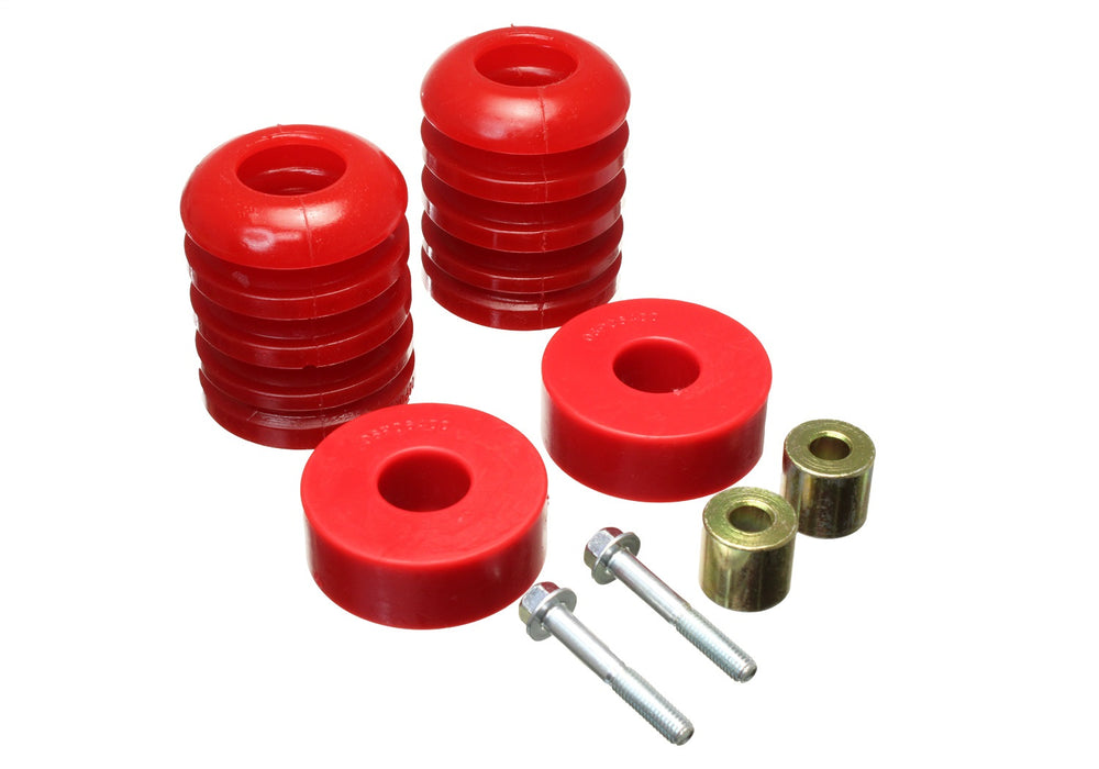 Energy Suspension 8.9108R Bump Stop Set; Red; Front; Inner Coil Spring; Must Use Factory Bump Stop Cup; - Truck Part Superstore