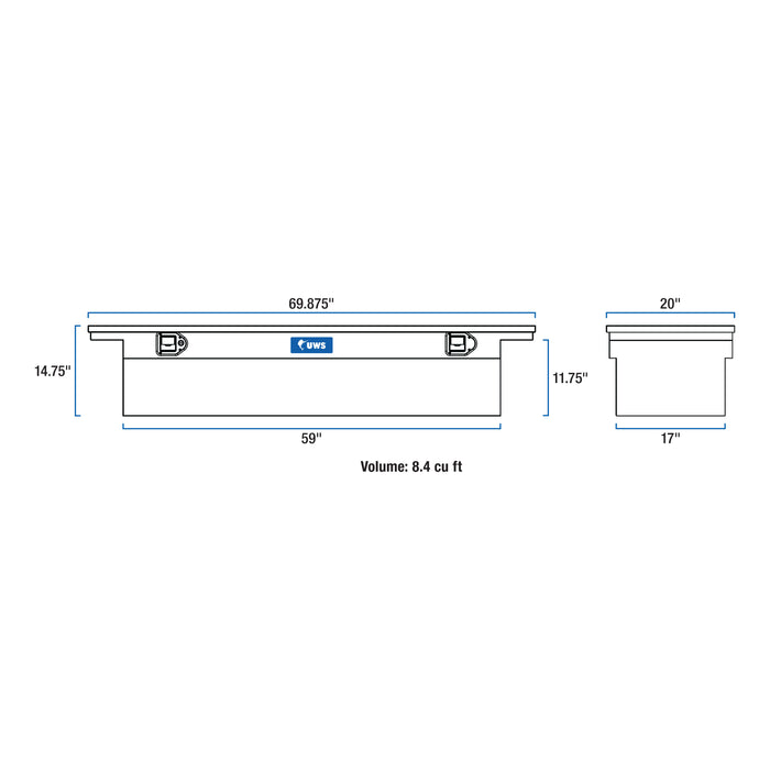 UWS TBS-69-LP Bright Aluminum 69in. Crossover Truck Tool Box; Low Profile (LTL Shipping Only) - Truck Part Superstore