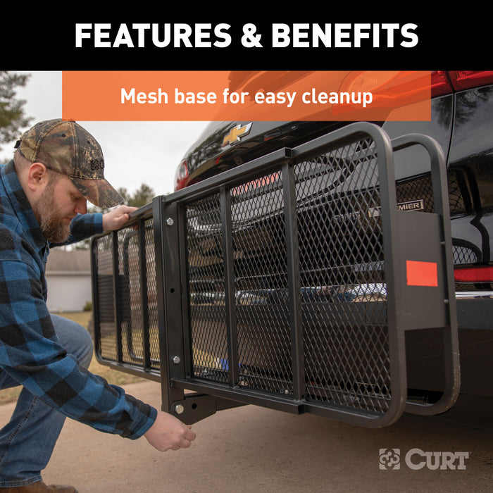 CURT 18151 60in. x 20in. Black Steel Basket Cargo Carrier (Folding 2in. Shank; 500 lbs.) - Truck Part Superstore