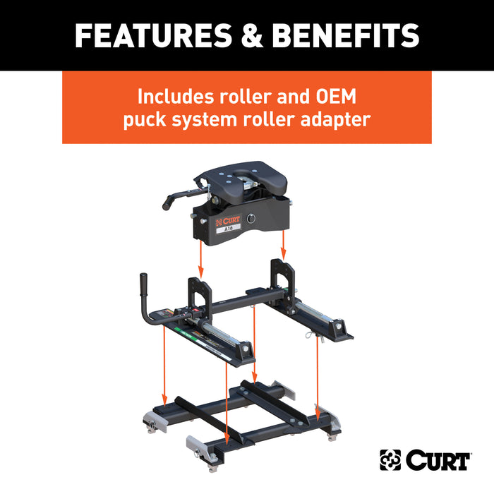 CURT 16668 A16 Sliding 5th Wheel Hitch; 16K; Select Silverado; Sierra; 6.5ft. Bed Puck Syst - Truck Part Superstore