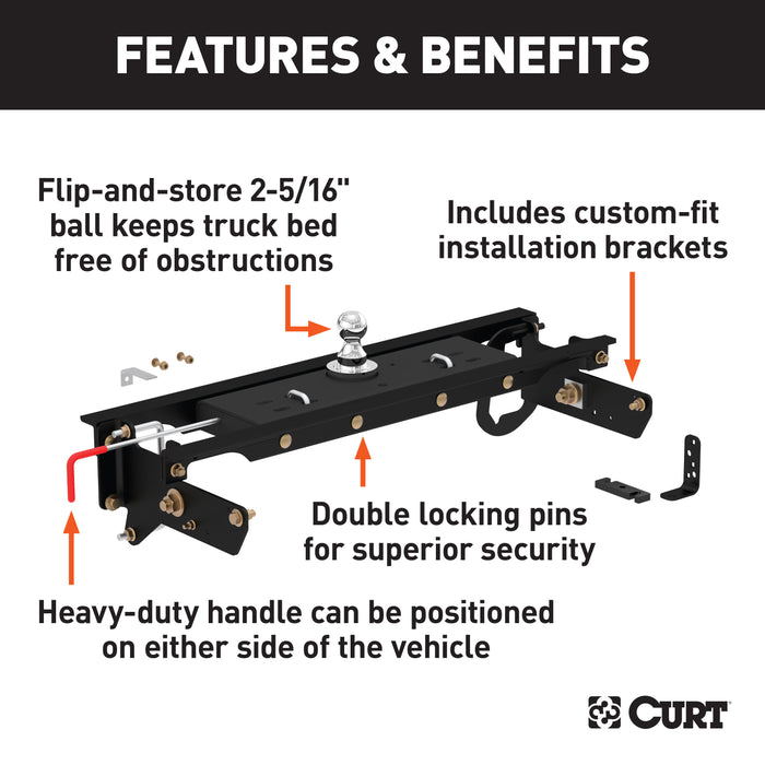CURT 60720 Double Lock Gooseneck Hitch Kit with Brackets; Select Ford F-250; F-350; F-450 - Truck Part Superstore