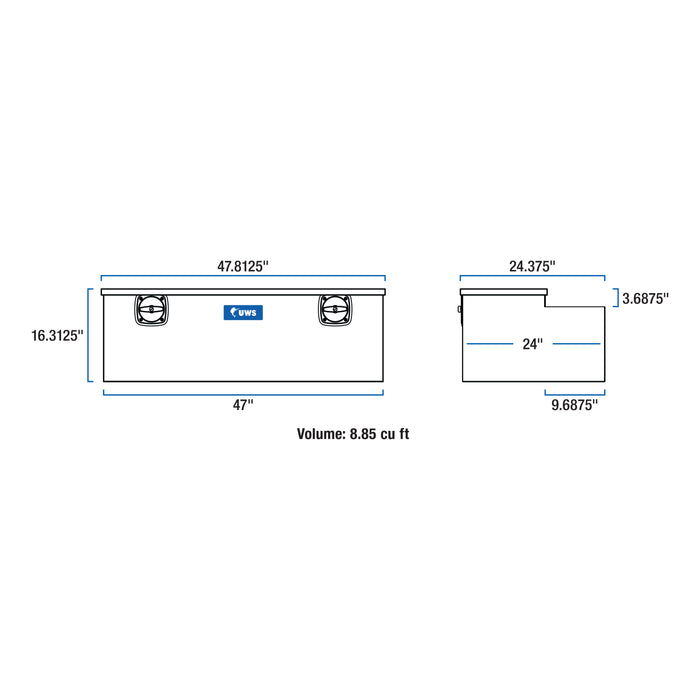 UWS EC20501 Bright Aluminum Secure Lock 48in. Under Tonneau Chest Box (Heavy Packaging) - Truck Part Superstore