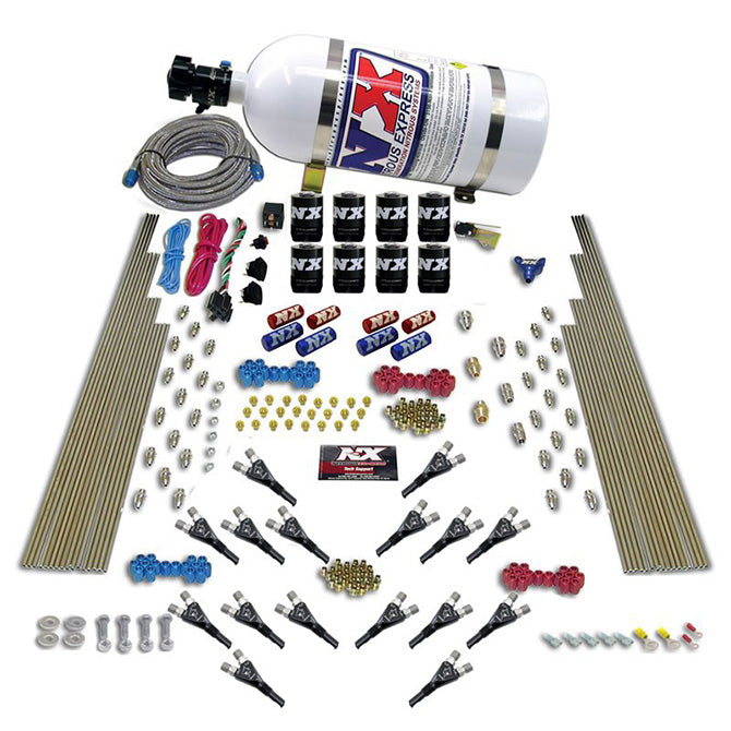 Nitrous Express 90008-10 SHARK DUAL STG/GAS 16 NZLS (200-1200HP) 8 SOLENOIDS WITH 10LB BOTTLE - Truck Part Superstore
