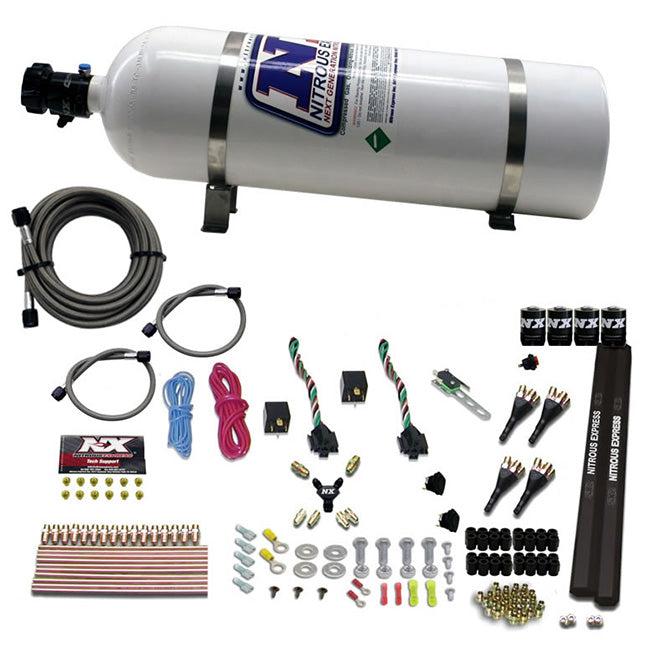Nitrous Express 90094-15 4-CYL SX2 NOZZLE SYSTEM W/15LB BOTTLE (100-300HP X 2) - Truck Part Superstore