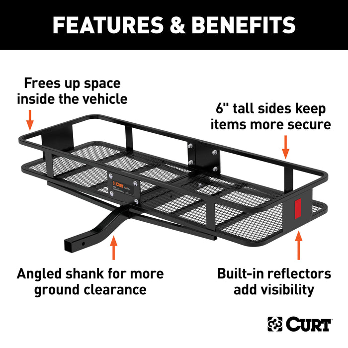 CURT 18150 60in. x 20in. Black Steel Basket Cargo Carrier (Fixed 2in. Shank; 500 lbs.) - Truck Part Superstore