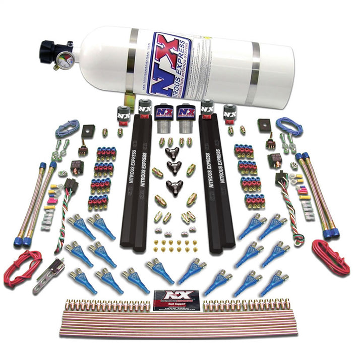 Nitrous Express 90208-12 SHARK DUAL STG/GAS/RAILS 16 NZLS (200-1200HP) W/COMPOSITE BOTTLE - Truck Part Superstore