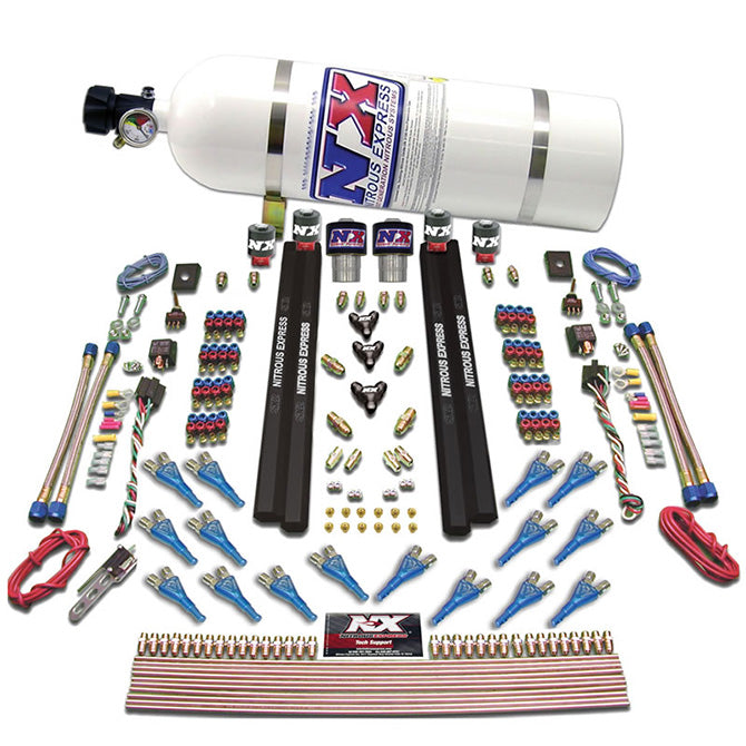 Nitrous Express 90208-12 SHARK DUAL STG/GAS/RAILS 16 NZLS (200-1200HP) W/COMPOSITE BOTTLE - Truck Part Superstore