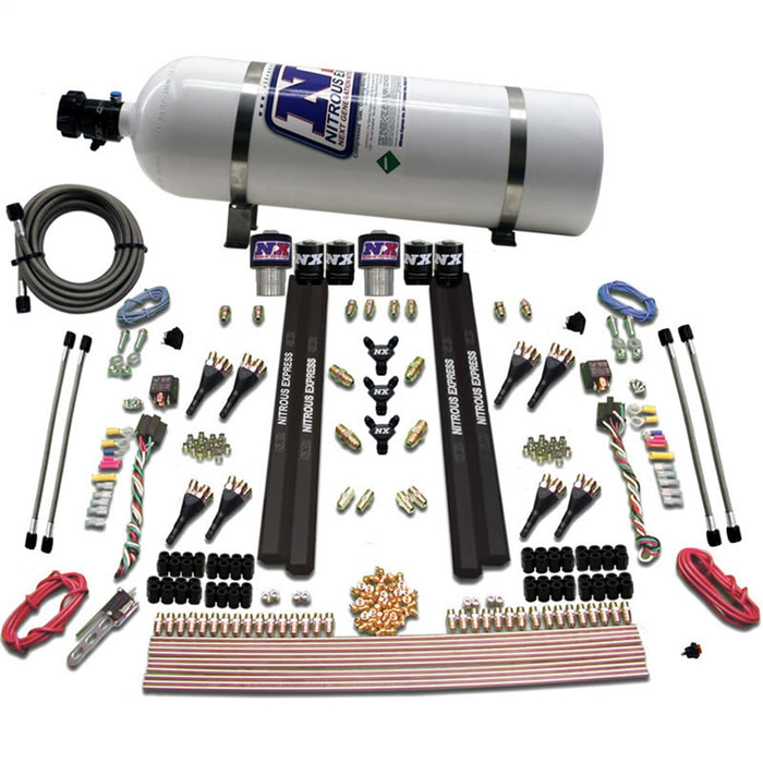 Nitrous Express 90209-15 SX2 DUAL STG/GAS/RAILS 8 NZLS (200-1200HP) W/15LB BOTTLE - Truck Part Superstore