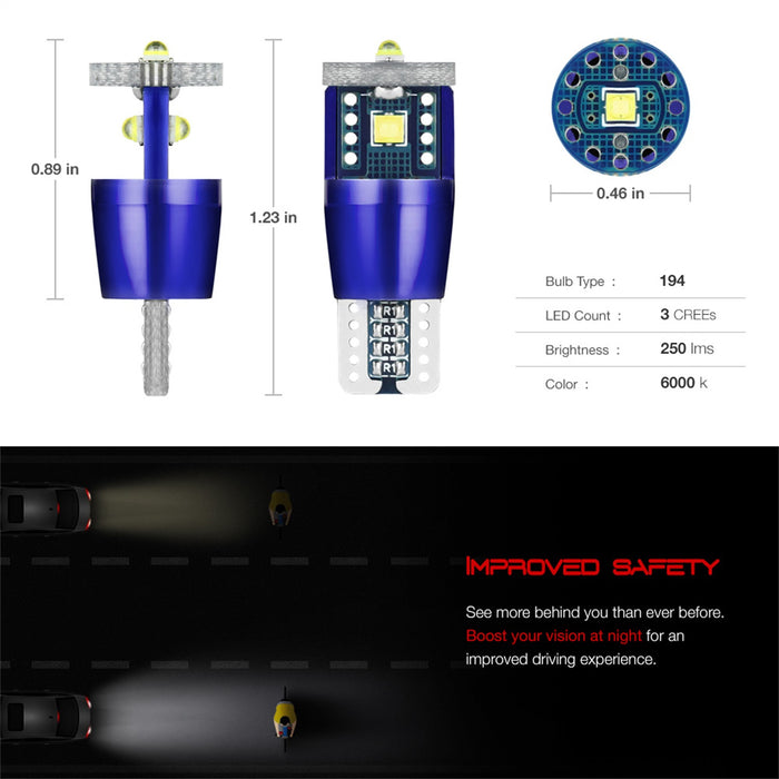 Spyder Auto 9044847 XTune CREE Chip Machine-Soldered Bulb; 3 x CREE; Pair; White 5500K; T10/194; - Truck Part Superstore