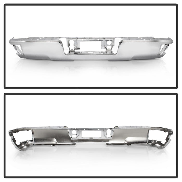 Spyder Auto 9048845 Rear Steel Bumper; Chrome; w/o Park Assist Sensor Hole; OEM PN[23108142]; - Truck Part Superstore