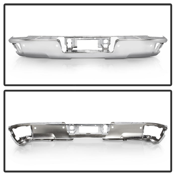 Spyder Auto 9048876 Rear Steel Bumper; Chrome; w/Park Assist Sensor Hole; OEM PN[23108141]; - Truck Part Superstore