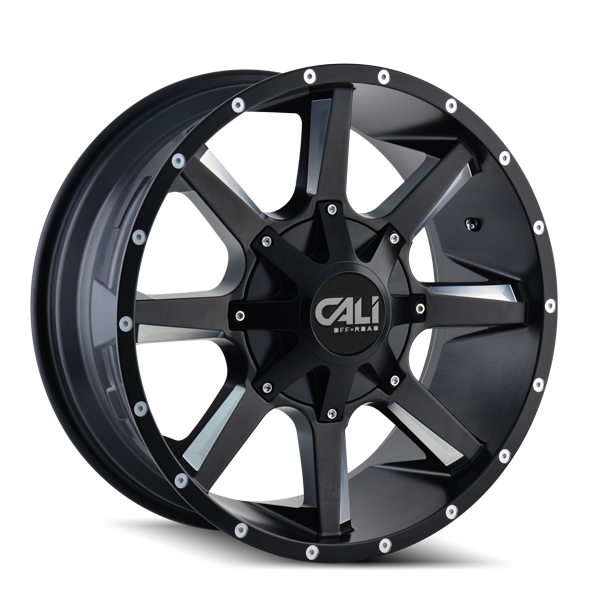 CALI OFF-ROAD 9100-2952M18 BUSTED (9100) SATIN BLACK/MILLED SPOKES 20X9 5-127/5-139.7 18MM 87MM - Truck Part Superstore