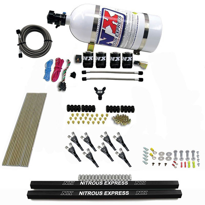 Nitrous Express 91006-10 PRO-SHK/GAS (200;300;400;500;600HP) 4 SOLENOIDS WITH RAILS AND 10LB BOTTLE - Truck Part Superstore