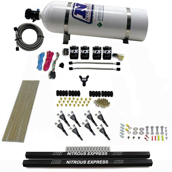 Nitrous Express 91006-15 PRO-SHK/GAS (200;300;400;500;600HP) 4 SOLENOIDS WITH RAILS AND 15LB BOTTLE - Truck Part Superstore