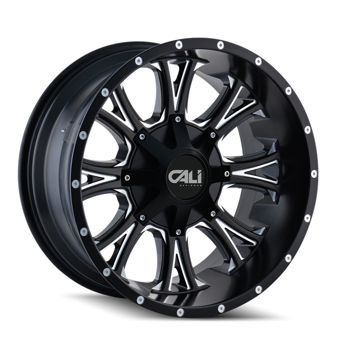 CALI OFF-ROAD 9101-2237M AMERICANA (9101) SATIN BLACK/MILLED SPOKES 20X12 6-135/6-139.7 -44MM 108.0MM - Truck Part Superstore
