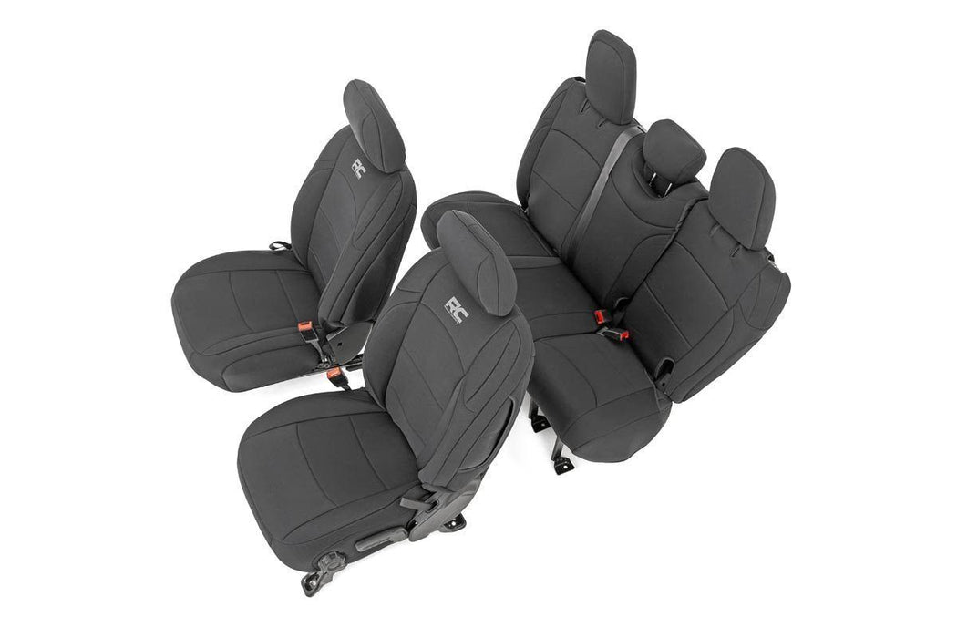 Rough Country 91012 Jeep Neoprene Seat Cover Set Black 18-20 Wrangler JL Unlimited w/Rear Center Armrest Rough Country - Truck Part Superstore