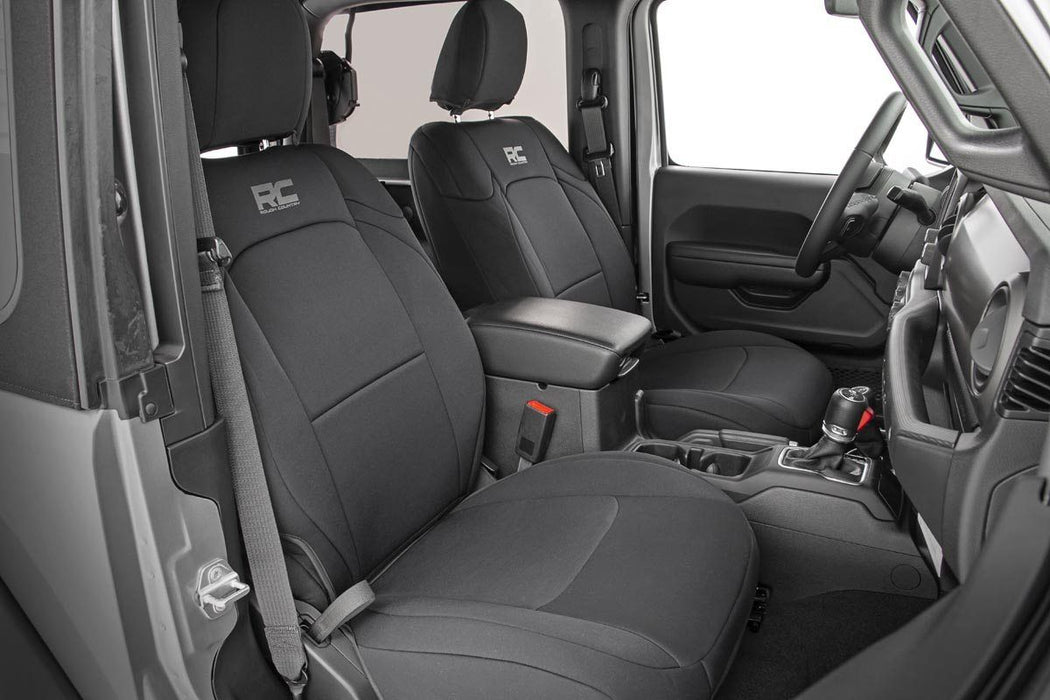 Rough Country 91012 Jeep Neoprene Seat Cover Set Black 18-20 Wrangler JL Unlimited w/Rear Center Armrest Rough Country - Truck Part Superstore