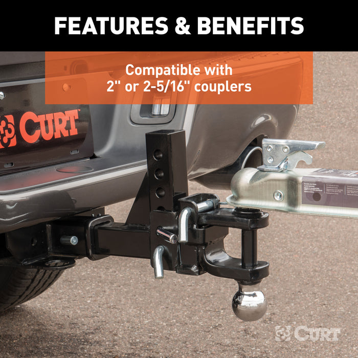CURT 45049 Adjustable Multipurpose Ball Mount (2in. Shank; 2in./2-5/16in. Balls) - Truck Part Superstore