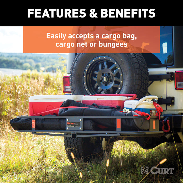 CURT 18151 60in. x 20in. Black Steel Basket Cargo Carrier (Folding 2in. Shank; 500 lbs.) - Truck Part Superstore